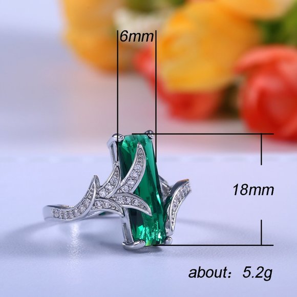Dainty Pure Green Gemstone Leaf Colorful Zircon Rings for Women, INDN8227 - Picture 4 of 6